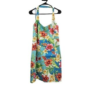 Ralph Lauren Sun Dress Blue Tropical Floral Hawaiian Garden Halter Mini NWT 12
